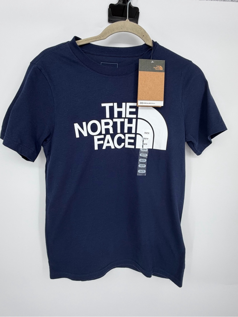 The North Face Navy Blue Short Sleeve Logo Tee with White Graphic
